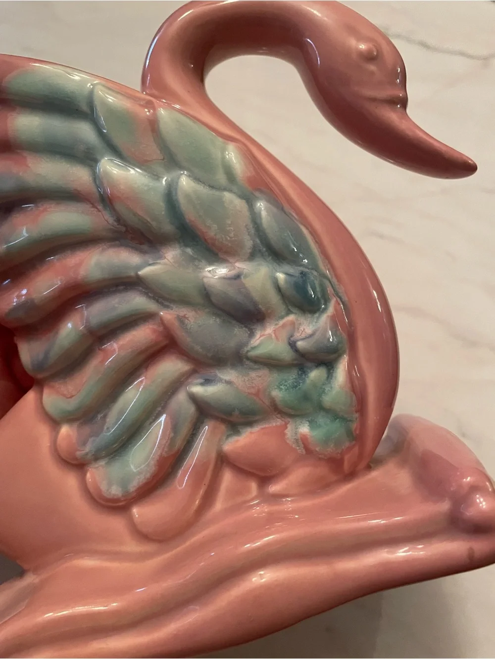 Vintage Royal Haeger R-430 Pink Blue Agate Swan Planter Vase Mid Century 1950s
